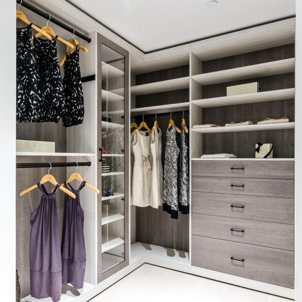 U Shape Matte Grey Melamine Walk Through Wardrobe Wooden Walk In Robe Storage