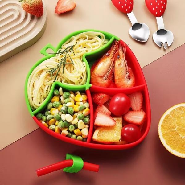 MHC Fruit Design Silicone Baby Feeding Set BPA Free Strawberry Feeding Bowl