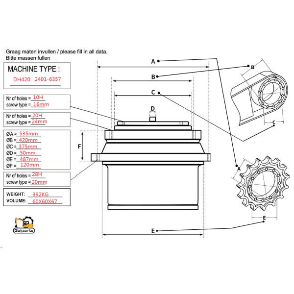 Коробка передач перемещения конечной передачи машины DH420 2401-6357 экскаватора для Doosan