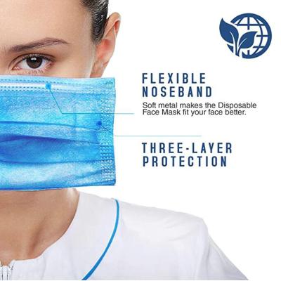 Disposable 3 Ply Face Mask Low Breath Resistance With Flexible Nose Band