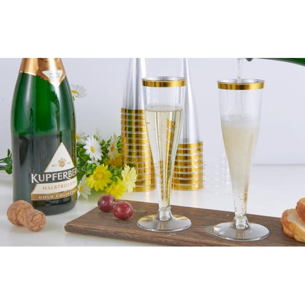 Plastic Champagne Flutes, 4.5 Oz Gold Rim Glasses, Disposable Clear Toasting Glasses Recyclable Cups For Wedding Party