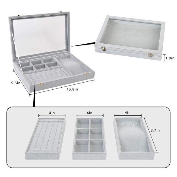 Custom Logo 4 In 1 Stackable Jewelry Tray With Lid For Necklaces Rings Earrings