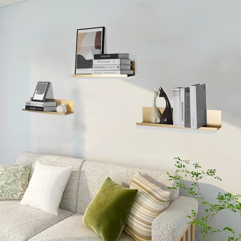 Classic Aluminum L Shape Shelf Wooden Floating Shelf Wall Decoration for Living Room Hardware