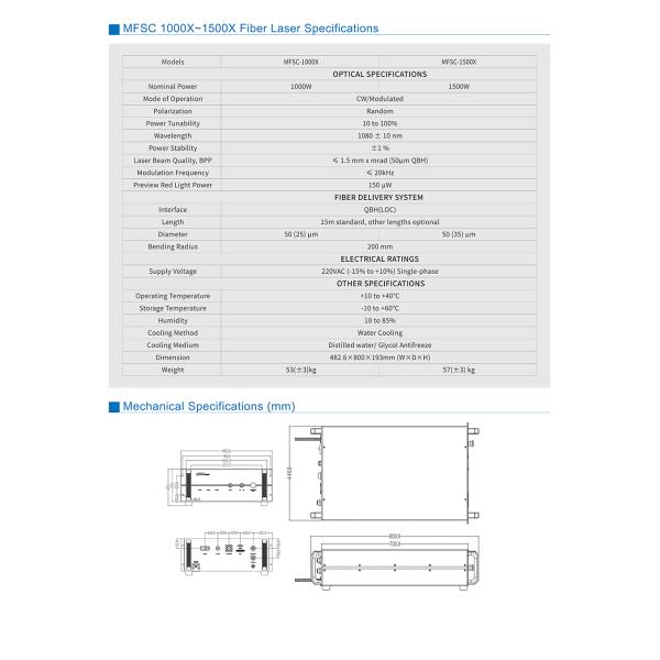 Источник лазера CW источника лазера волокна Макс Photonics MFSC-1000X 1000W
