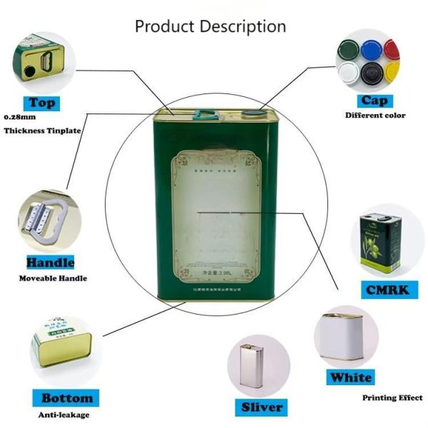 1Litre Empty Oil Tin Cans Food Grade Metal Container Virgin Edible Packaging for Olive Oil