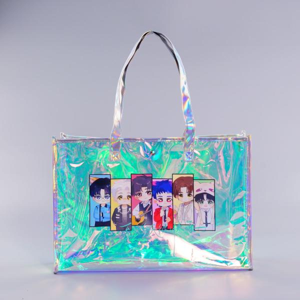 Beach Bag Waterproof Clear Jelly Candy Color Transparent PVC Tote Shopping Bag Custom Logo Pvc Clear Laser Gift Bag For Women Waterproof Transparent Holographic Packaging Summer Beach Pvc Tote