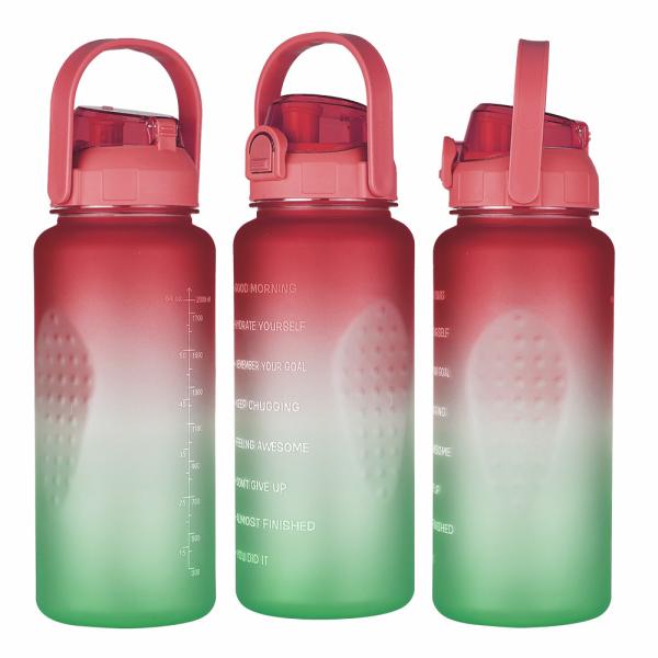Half Gallon 64oz Motivational Plastic Sport Bottles Jug With Time Marker And Straw