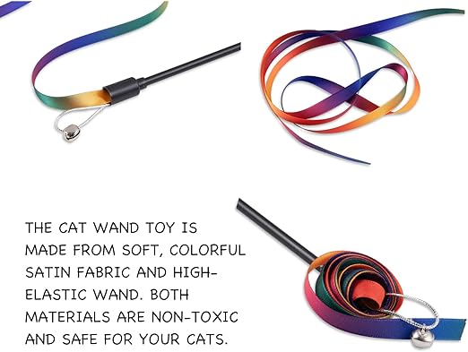 Interactive Cat Toy Classic Rainbow Rope Cat Teaser Stick for Cat and Kitten Exercise