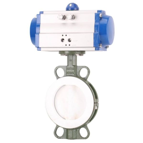 Chemical Anti-corrosion Pneumatic Fluorine Lined Butterfly Valve Wafer Connection Cast Steel Pneumatic Butterfly Valve