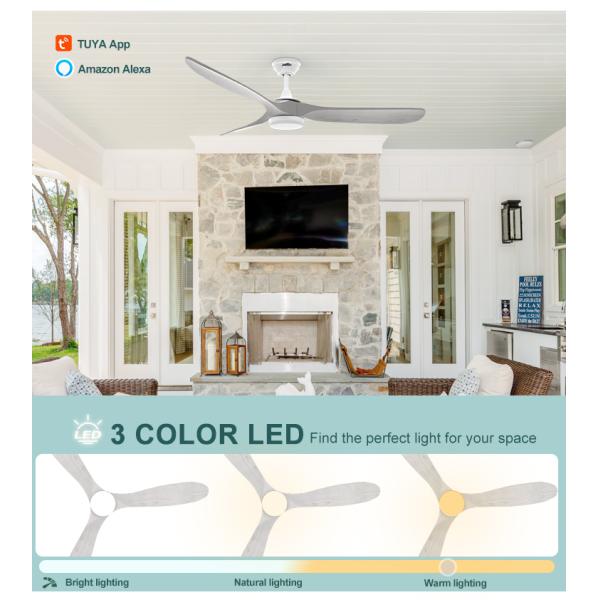 1stshine Ventilador decorativo de teto com luz LED e controle Wi-Fi inteligente 60 