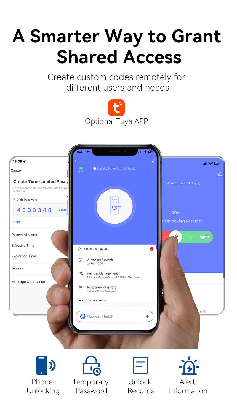 Qleung A19 Smart Door Lock with 6-in-1 Multi Unlock Ways, 0.5s Fast Semiconductor Fingerprint Sensor and Built-in Electronic Doorbell