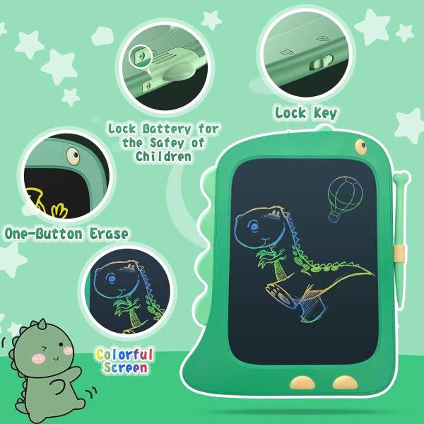 Unisex 8.5 Inch LCD Doodle Board Toy Green Dinosaur Drawing Pad for Kids 2-6 Years Old