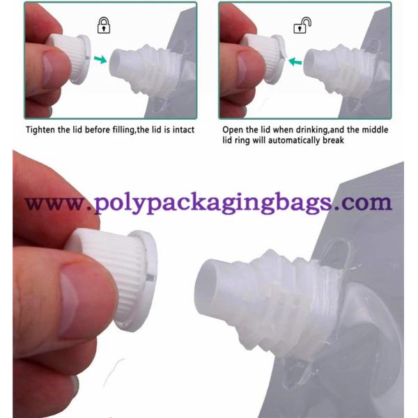 La consumición líquida del plástico transparente de encargo se levanta la bolsa con el canalón