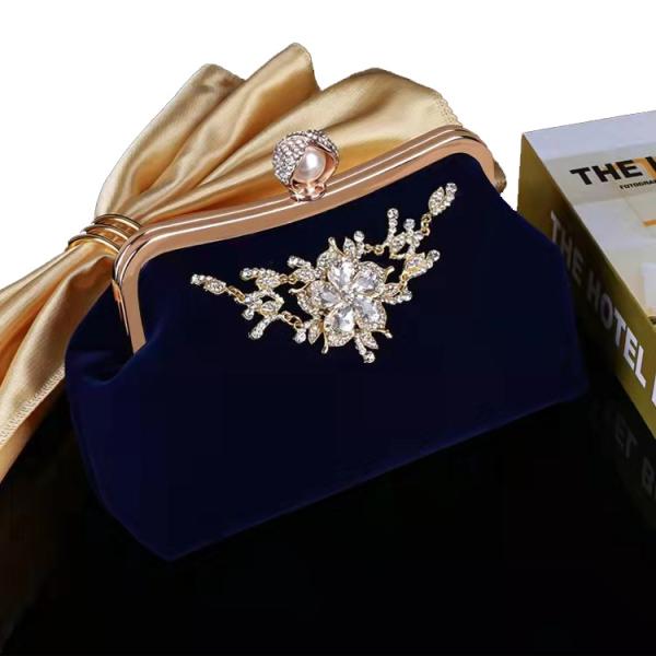 Blue Suede Evening Clutch Handbag Inlaid Crystal Diamond 23cm×12cm×10cm