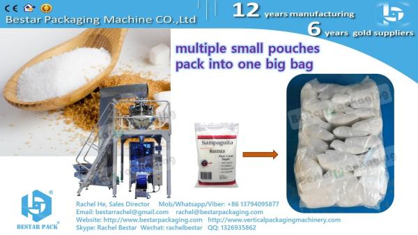 Secondary big pouch stacking packing machine for multiple small sachets stacking inside