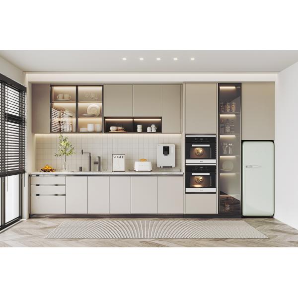 Tall Kitchen Pantry Storage Cabinet With Power Outlets LED Hutch Buffet Cabinet