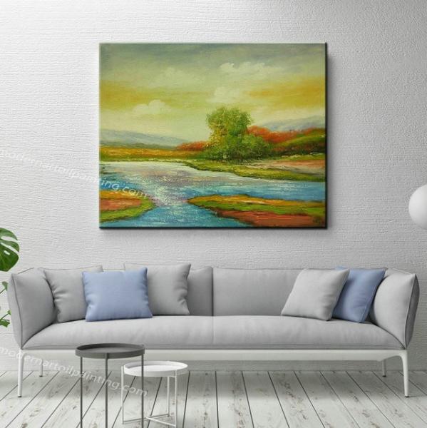 Handmade Nature Scenery Oil Painting on Canvas Abstract Colorful Field Landscape Painting Wall Art for Living Room Decor