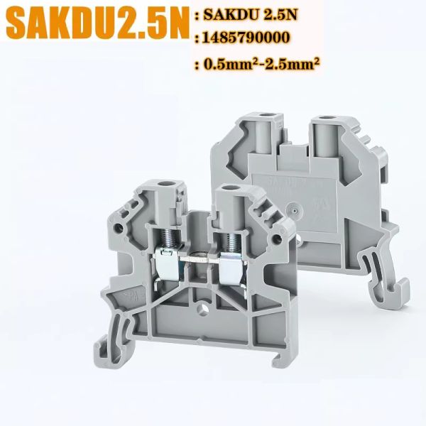 SAKZDU 2.5N DIN Rail Screw Clamp Terminal Blocks 800V 24A 2.5 mm² Wiring Gauge