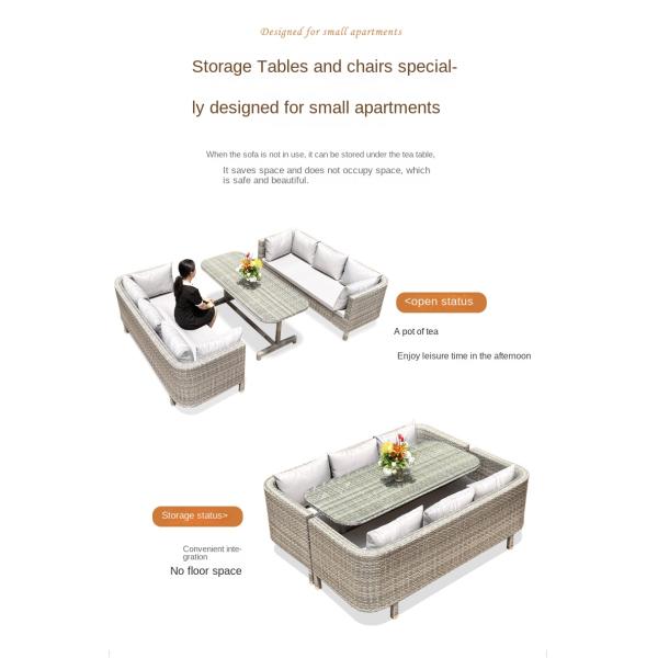 Restaurante Outdoor Light Luxury PE Rattan Sofa Set Patio Mobiliário Metálico Impermeável