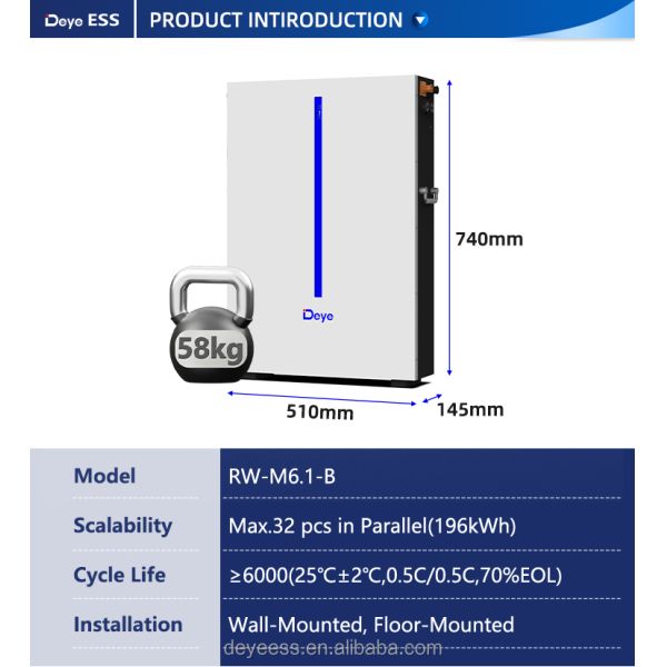 Deye RW-M6.1 LiFePO4 51.2V 100Ah 120Ah 5.53KWH Energy Storage Wall-Mounted Solar System 6.14KWH Hv Battery From Deye Power