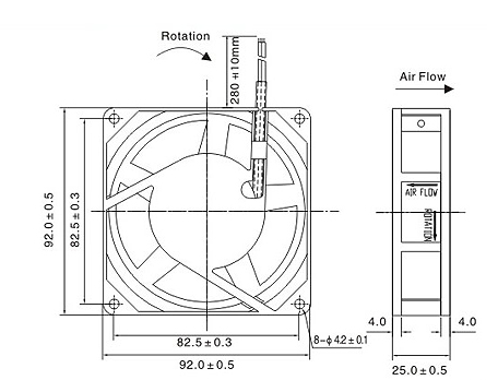High CFM 92x92x25mm AC Axial Cooling Fan , Ball Bearing Cooling Fan Black