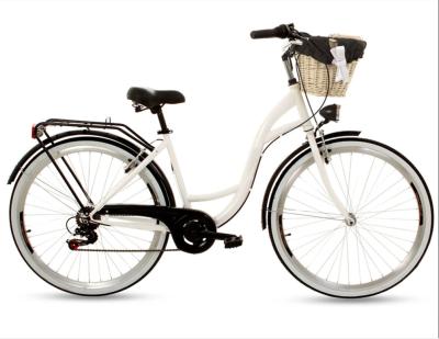 26 polegadas 7 velocidades de aço bicicletas da cidade mulheres bicicleta clássica com cesto de madeira