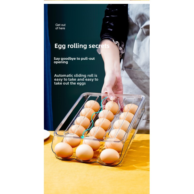 Multi-layer Durable Clear Plastic Rolling Kitchen Organizer Rectangle Egg Storage Box Holder for Refrigerator Auto