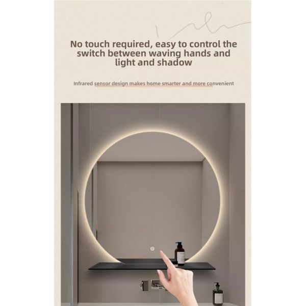 Modern Round LED Bathroom Mirror Storage Shelf Integrated Touch Switch IP44 Rated for Hotels Apartments Compact Toilets Vanities