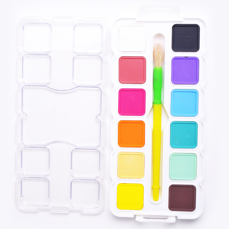 transparent plastic box b2c wholesale 12color 30mm square watercolor paint set