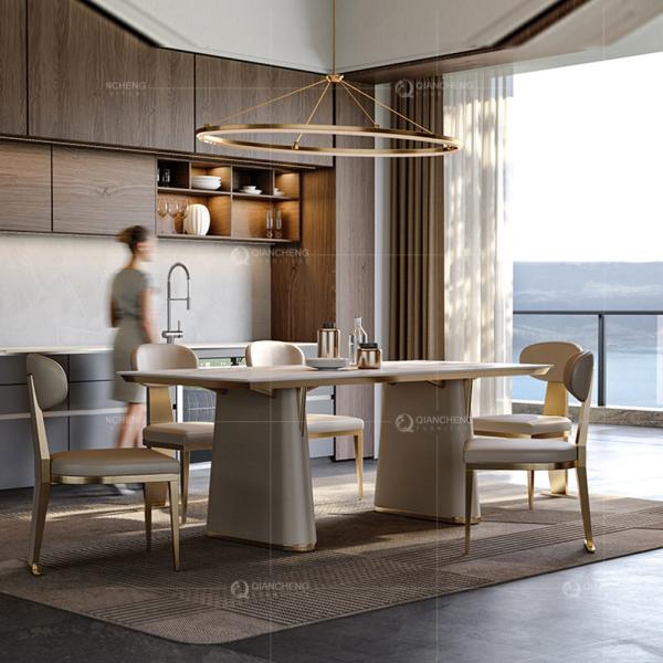 Rectangle Marble Top Black SS Steel Furniture Dining Table