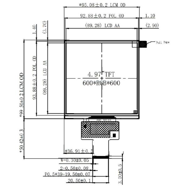 4.97 Inch IPS LCD Display 600*600 IPS LCD Module 300 Brightness