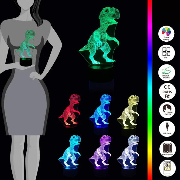 Dinosaur 3D Night Light 7 Colors Change with Remote Control Good Night light for Nursery or Kids Bedroom