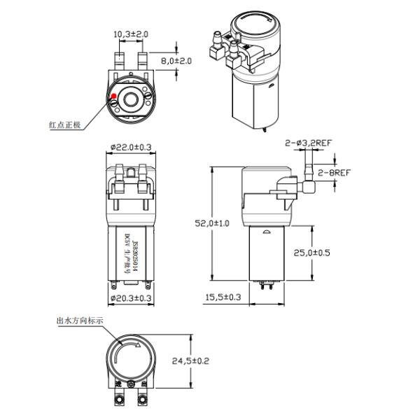 Положение микро- перистальтического насоса DC 5V горизонтальное для аппаратуры красоты