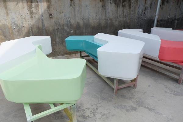 Hotel mall deco  square shape multi-color  fiberglass chair statue as functional furniture