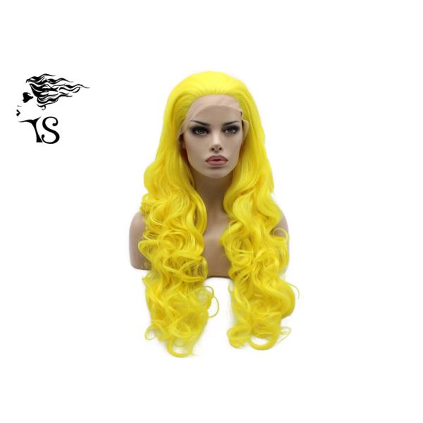 Bright Yellow Color Synthetic Wavy Lace Front Wigs For Rupuals Drag Race