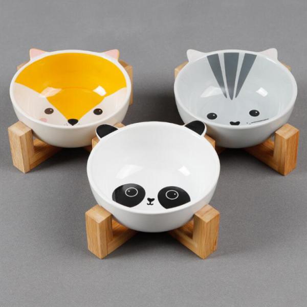 Rounded Marble Ceramic Pet Bowl With Elevated Stand Japan Style Printed