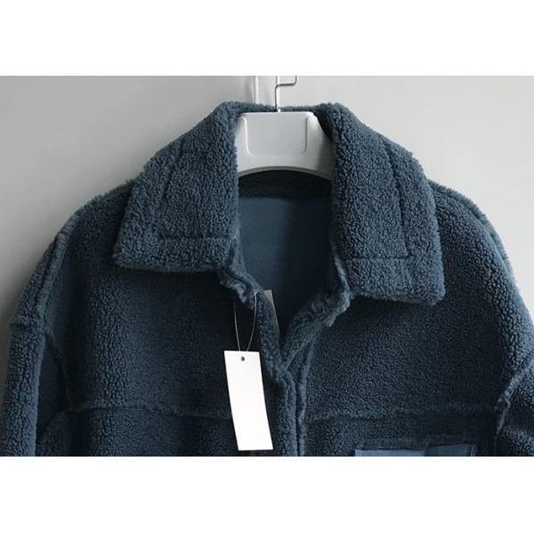 Denim Patch Pocket Sheep Faux Fur Jacket Blue Contrast Long Shearling Blocked Coats