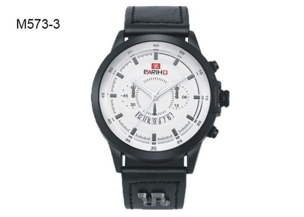 Analog Display Men's Quartz Watch Chronograph Date Leather Band Wristwatch M573