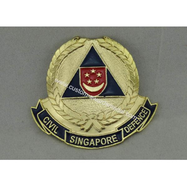 Gold Plating Civil Defence Souvenir Badges With Soft Enamel For Souvenir Date
