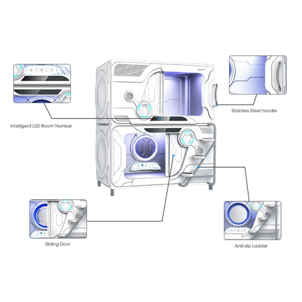 Blue Space Pod Bed Flame Retardant ABS Material For Hotels Anti - Slip Ladder