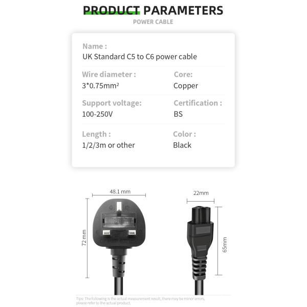 Custom 3 Pin UK Power Cord Cable Laptop Electric Plug 3x0.75mm2