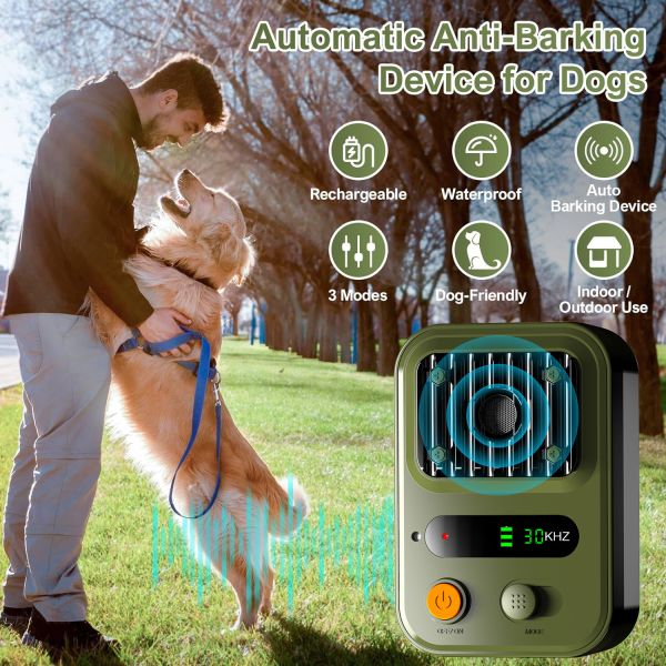 High-Power Portable Smart IPX5 Waterproof Ultrasonic Electronic Dog Repellent New Rechargeable Anti-Bite Trainer Bark Control