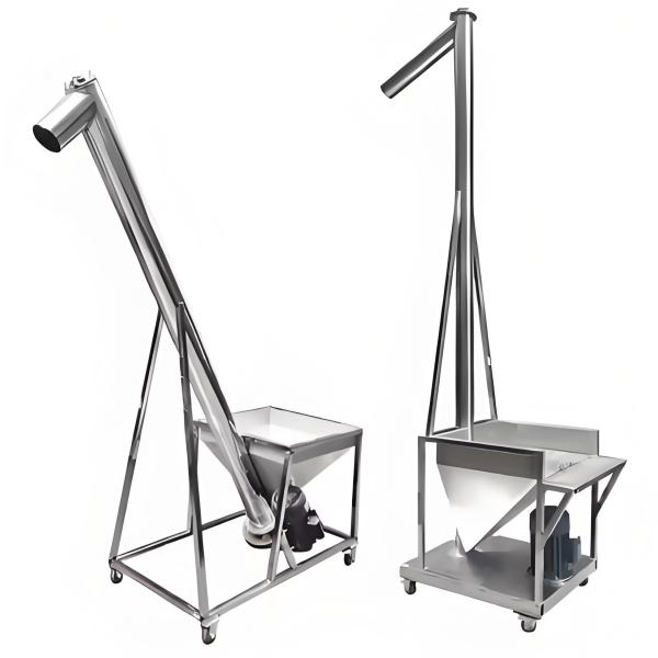 Stainless Steel Flexible Incline Spiral Feeder with PLC Control and Adjustable Incline for Grain & Rice Hull Transportation