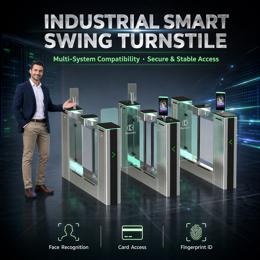 Office Building QR Code And Facial Recognition Visitor Swing Gate Turnstile