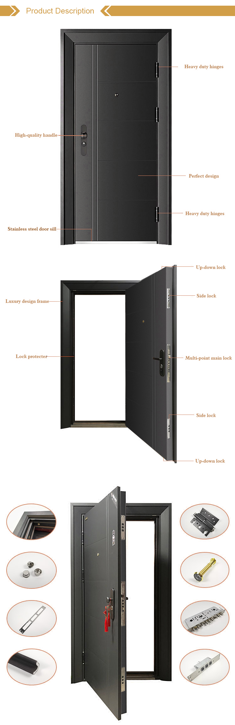Standard Size Steel Single Security Door Soundproof Modern Metal Door