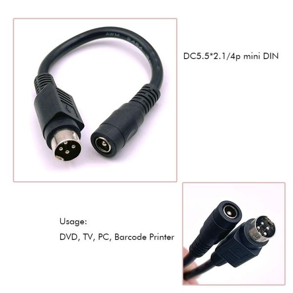 4 Pin Mini DIN to DC  Female Jack 5.5x2.1mm Power Extension Cable for Camera DVD TV PC Barcode Printer