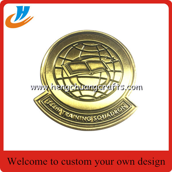 Zinc alloy challenge coins with customizable artwork and plating options including gold silver and antique brass finishes