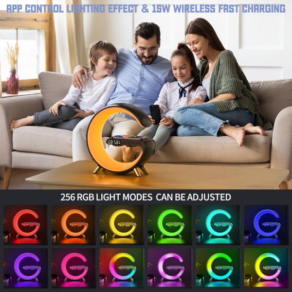 Snooze Function Wireless Bluetooth Speaker Qi Charger ABS With Atmosphere Lamp