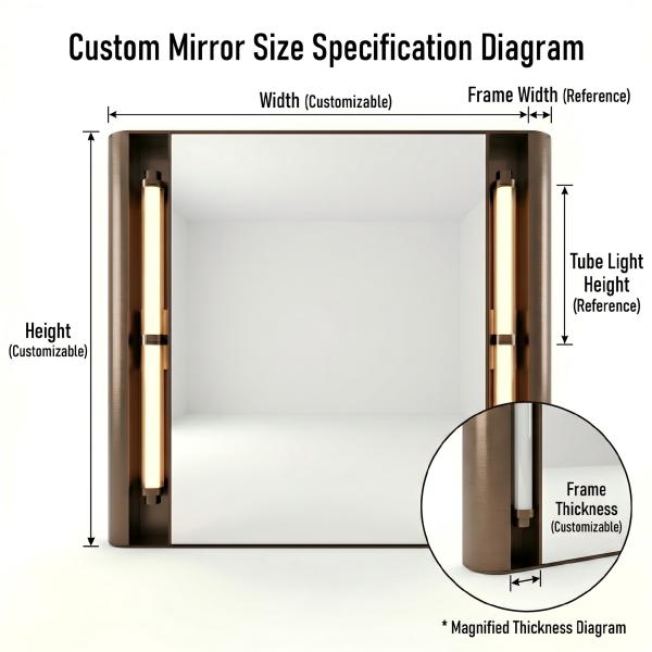 Kingstin Luxury Smart Mirror with Vintage Tube Lighting, Custom Anti-Fog & Multi-functional Digital Display