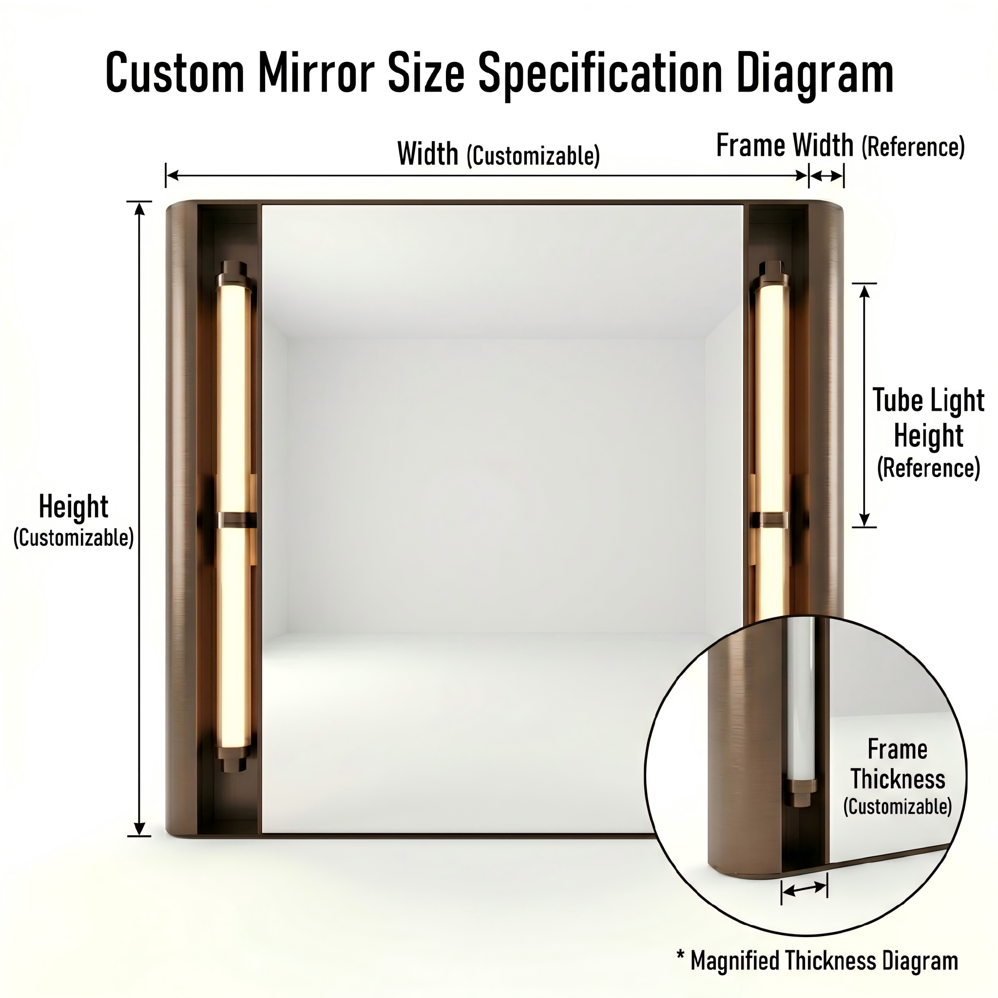 Kingstin Luxury Smart Mirror with Vintage Tube Lighting, Custom Anti-Fog & Multi-functional Digital Display